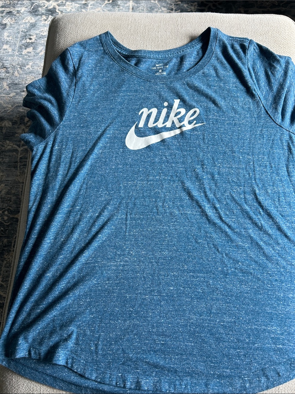 Nike Women's Heathered Blue Short Sleeve Tee with White Logo